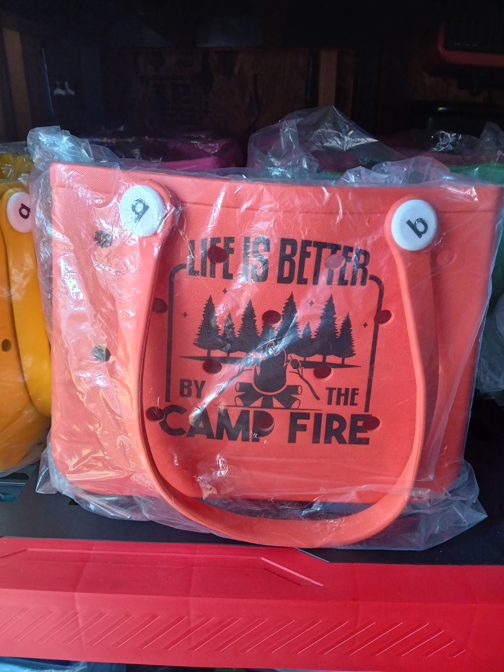 Orange 'Life Is Better By The Camp Fire' Small size - bogg like bag